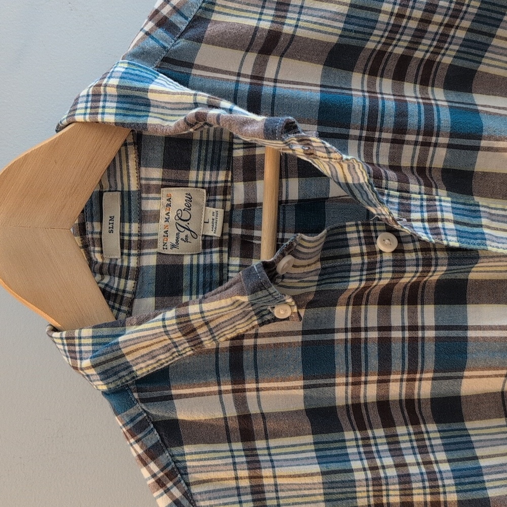 J. Crew Men's Large Indian Madras Long Sleeve Button Down Shirt Style #G0784